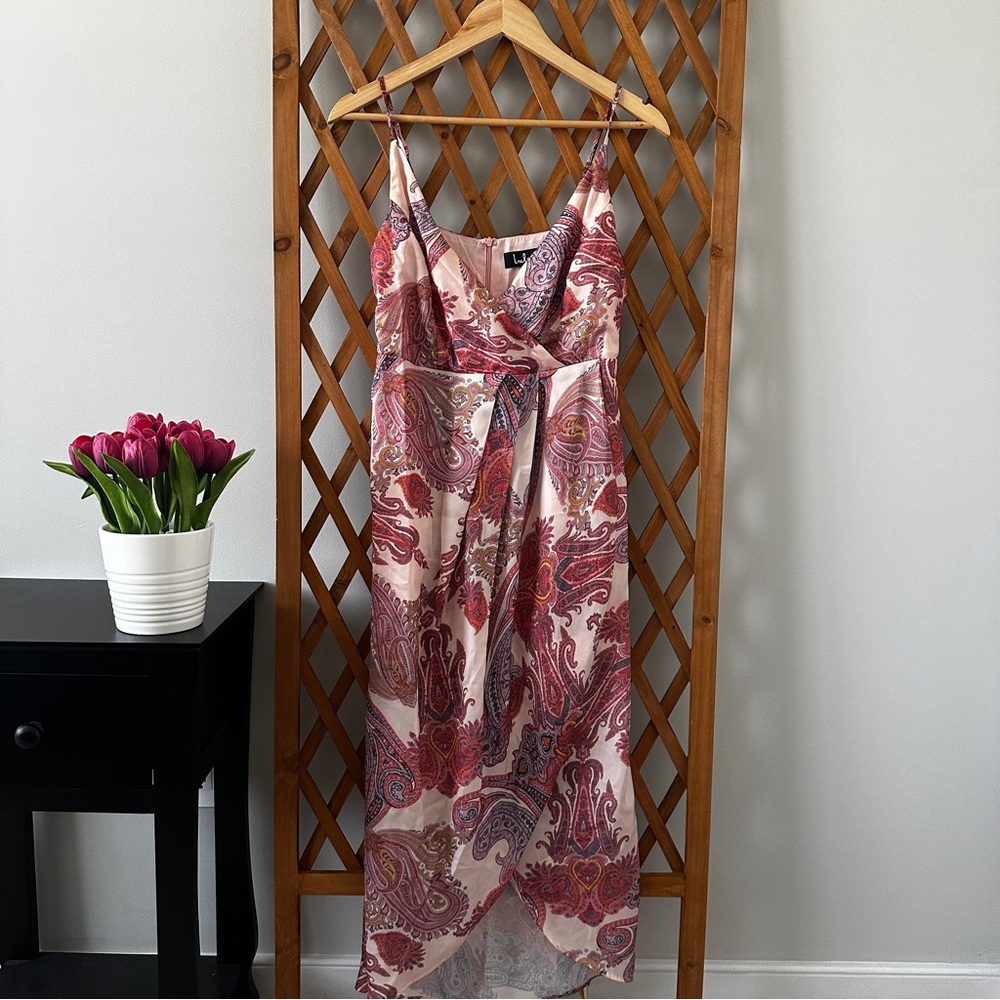 Lulus Pink Paisley Midi Tulip Dress